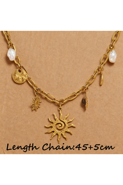 Choice 50cm Z2937G Trendy Sun Moon Shape Imitation Pearl Pendant Necklace Sta...