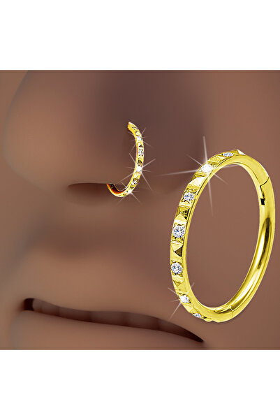 Choice1 Golden-1pc 1pc Side Pyramid Hinged Nose Ring Lip Piercing Hoops Zirco...