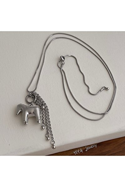Choice Silver color 2026 Smooth Surface Horse Chain Tassel Pendant Necklaces ...