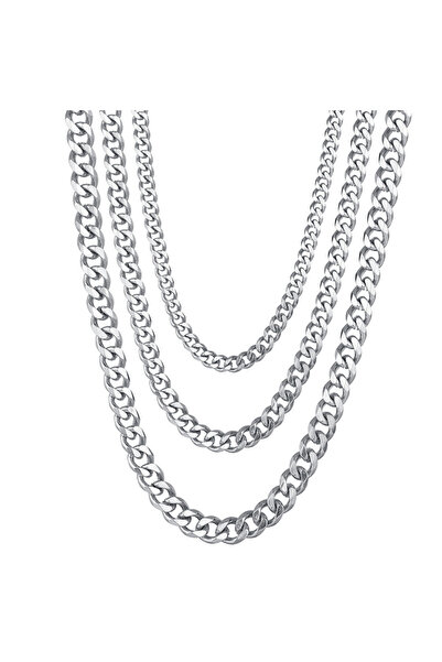 Choice 5MM 60CM 24inch Steel Color Stainless Steel Cuban Chain Necklaces For ...