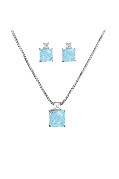 Choice Blue ZAKOL Elegant Ocean Blue Square AAA Zirconia Earring Necklaces Se...