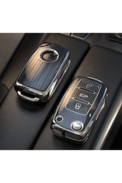 emii auto spare parts غطاء مفتاح فولكس فاجن سكودا قابل للطي، موديل أسود/فاخر،...