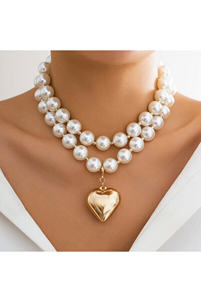 choice2 gold color 1 2Pcs Elegant Goth Imitation Pearl Beads Chain Necklace f...