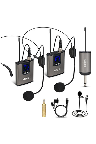 Choice 2mics KDES Dual Wireless Microphone System Headset Mic/Stand Mic/Laval...