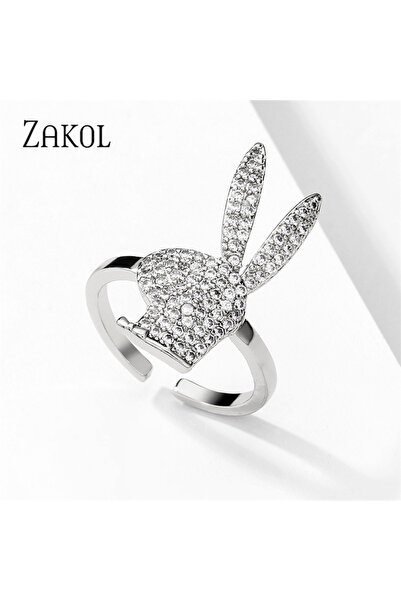 Choice resizable White Color ZAKOL Cute Rabbit Open Rings for Women Fashion W...