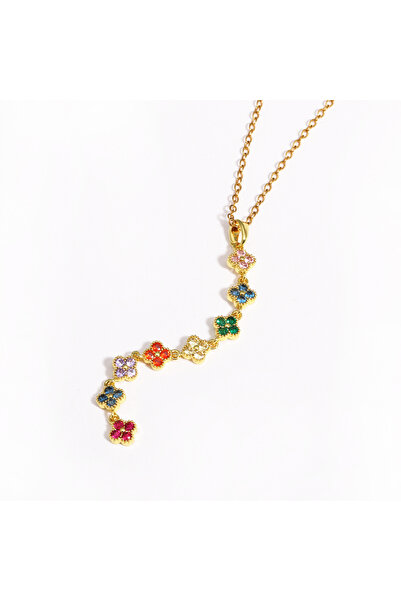 Choice gold color Stainless Steel Y-shaped Long Tassel Four-Leaf Flower Neckl...