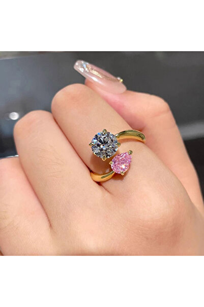 Choice resizable A532 Huitan Sweet Open Ring with Bright Pink and White Cubic...