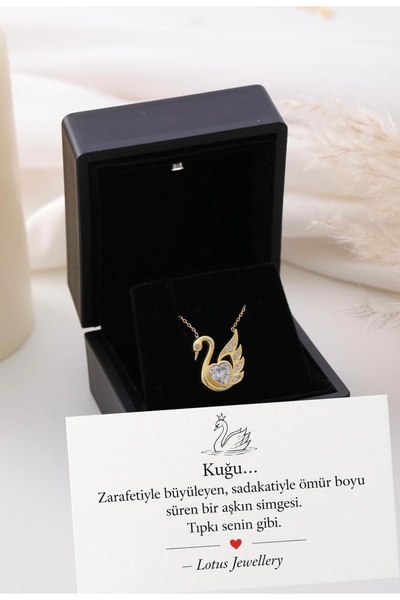 LOTUS JW Işıklı Kolye Kutulu Gümüş Kuğu Swan Kalp Kolye - 925 Ayar Gümüş Kolye