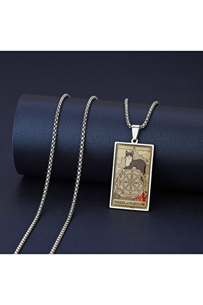 Choice Wheel of Fortune Fashion Stainless Steel Epoxy Cat Tarot Card Necklace...