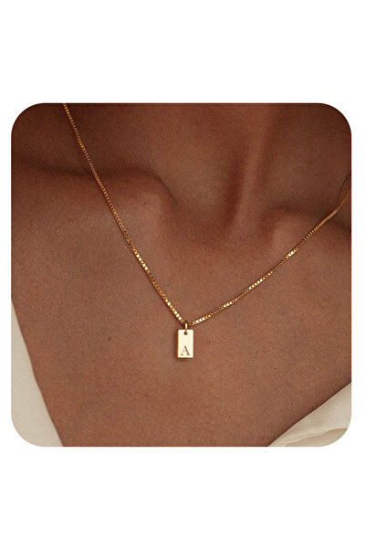 Choice4 A Tiny Square Initial Letter Necklaces Golden Plated Stainless Steel ...