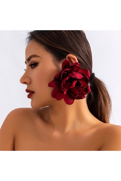 Choice Red Color Ingemark Exaggerated Large Fluffy Fabric Flower Stud Earring...