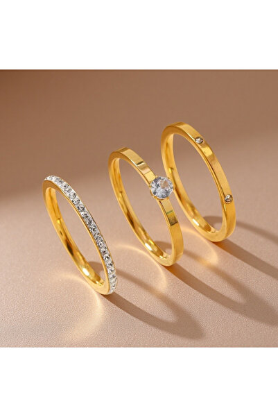 Choice5 7 Gold 3pcs Set ZAKOL New Trendy Stainless Steel Ring For Women Three...