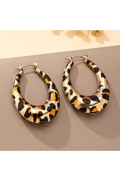 Choice Leopard Chunky Hoop Earrings Simple Luxury Style Leopard Gold Plated J...