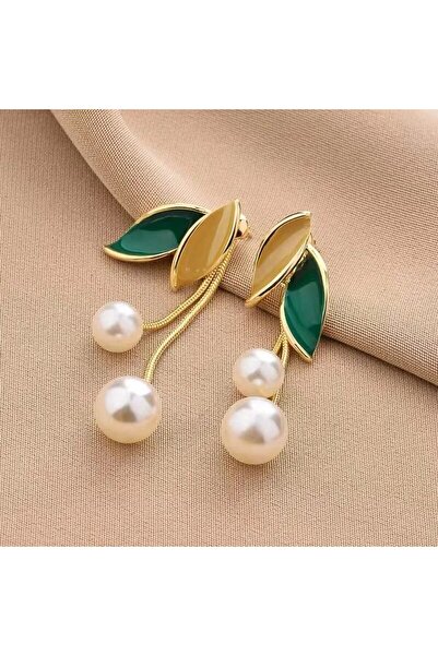 Choice AEH60136-A Woman's Imitation Pearl Dangle Stud Earring Green Leaf Zinc...