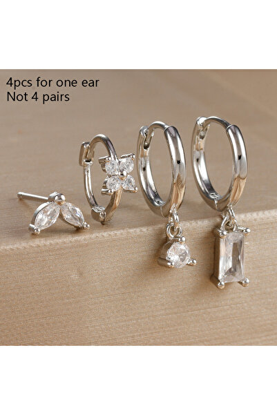 Choice silver-white-4PCS 4PCS Fashion Zircon Hanging Earrings Set For Women S...