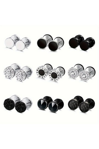 Choice 9pairs set Sophisticated Faux Gauge Stud Set:1/9pairs Hypoallergenic 3...