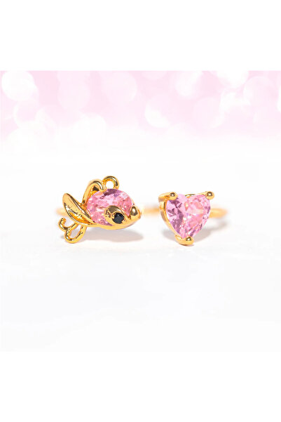 Choice pink filsh gold Cute Blue and Pink Zircon Open Fish Ring 18K Gold Plat...
