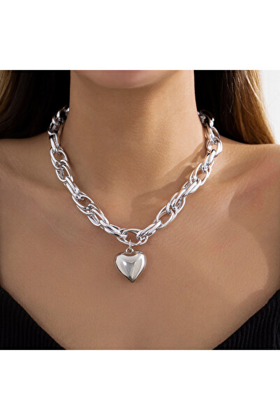 Choice Silver Ingemark High Quality Punk Big Heart Pendant Necklace Women Fas...