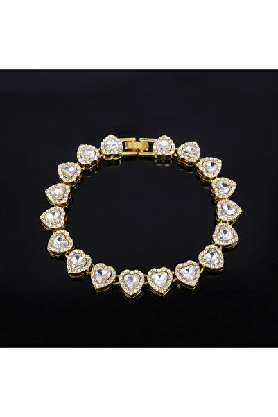 Choice5 Gold Color Bracelet Trendy Shiny Heart Zircon Hip Hop Rock Tennis Cha...