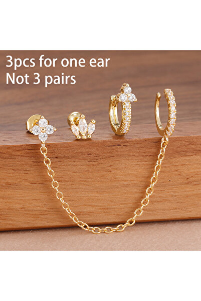 Choice gold-white-3PCS 3PCS Vintage Zircon Crown Stud Earring Set Stainless S...
