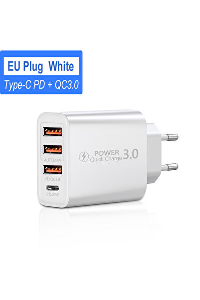Choice شاحن USB أبيض أوروبي 60 واط للشحن السريع للهواتف المحمولة، محول شحن سر...