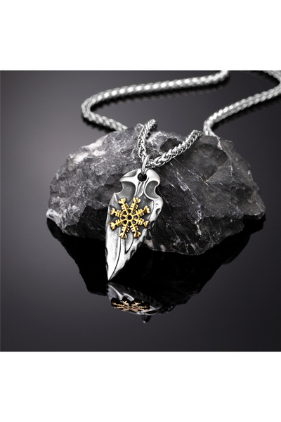 choice2 60CM Gold Chain Viking Rune Shield Necklace Men Gold Color Antique St...