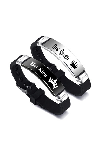 Choice 7 2 Pcs/Set His Queen Her King Couple Bracelet Stainless Steel Adjusta...