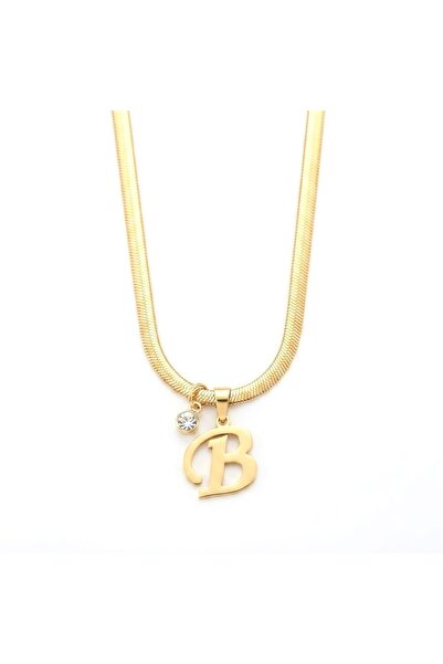 Siya Silver Non-Tarnish Steel Zircon Stone Italian Chain Letter Necklace
