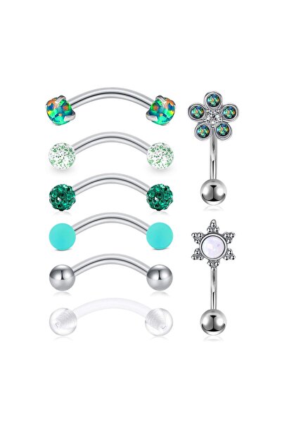 Choice Set 2 8Pcs Eyebrow Piercing Set 16G Curved Barbell Piercing Rook Daith...