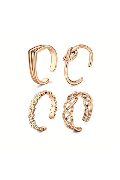 Choice3 16 Set 3-Rose golden 4pcs Adjustable Toe Rings for Women Open Stainle...