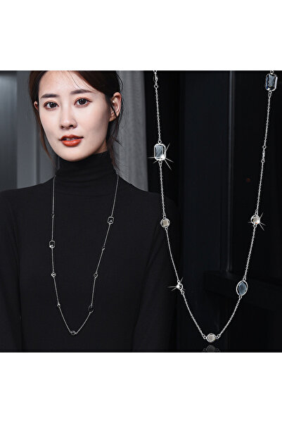 Choice 1 Minimalist Bohemia Long Pendant Necklace for Women Crystal Oval Squa...