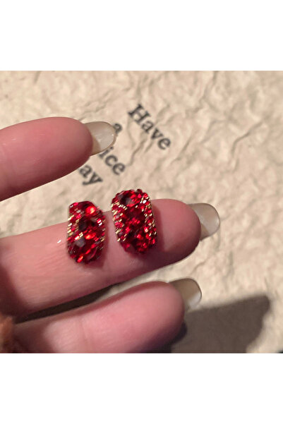 Choice red Red Crystal Rhinestone C-shaped Tiny Stud Earrings Vintage Light L...