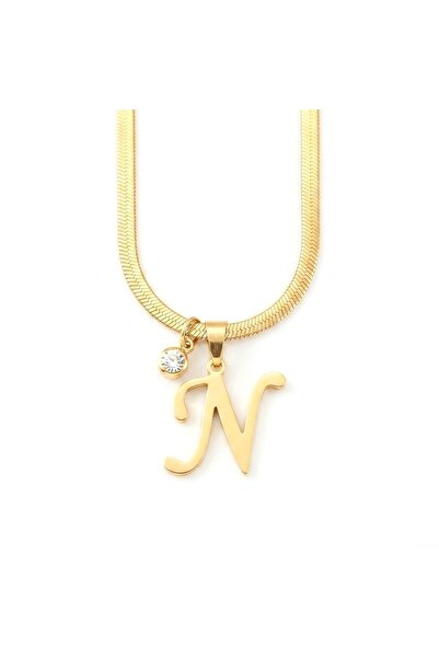 Siya Silver Non-Tarnish Steel Zircon Stone Italian Chain Letter Necklace