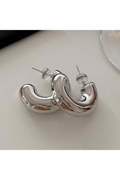 Choice Silver Vintage Metal C Shape Hoop Earrings for Women Girls Minimalism ...