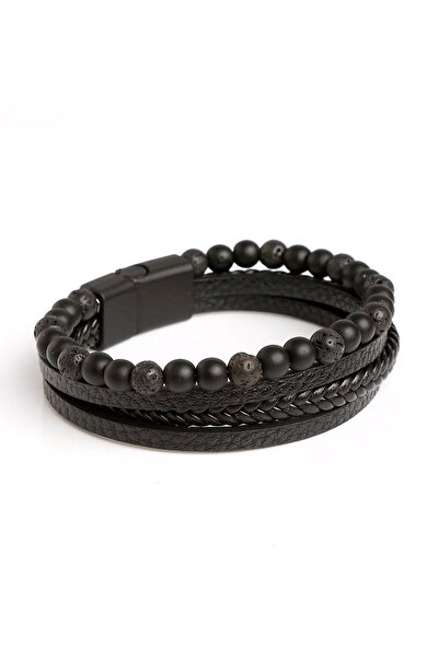 Choice 20cm Lava Men Leather Bracelet Classic Fashion Tiger Eye Beaded Multi ...
