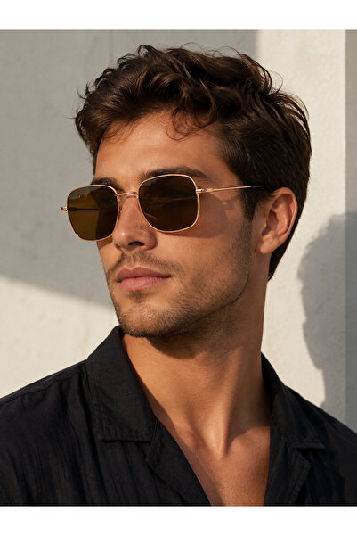 Mise Aksesuar Coffee Gold Metal Frame Elegant Sunglasses Uv-400 Unisex