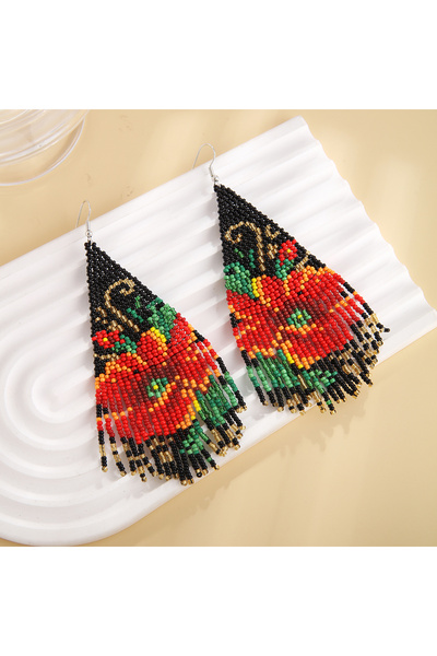 Choice black Bohemian Style, Three-Dimensional Rose Tassels Hand-Beaded Earri...