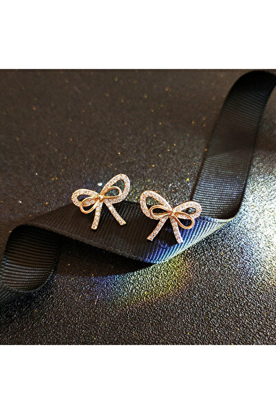 Choice E1883 Huitan Luxury Gold Color Bow Stud Earrings Inlaid Crystal Cubic ...