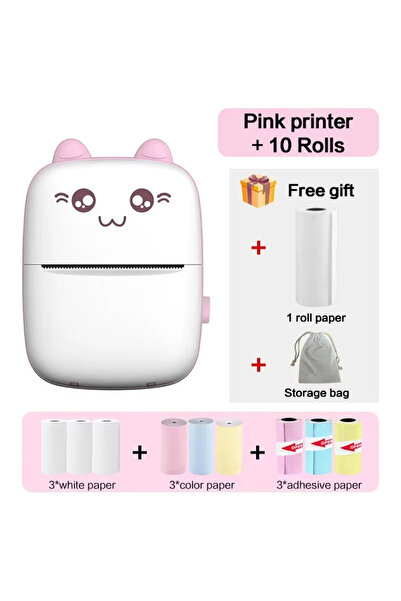 Choice5 Pink Printer 10Rolls 58mm Mini Portable Thermal Printer Wireless Blue...