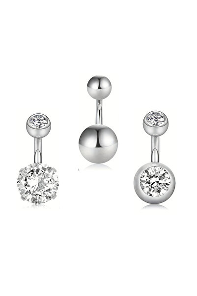 Choice Silver 3pcs Short Belly Button Rings, 6mm Bar Length Stainless Steel 1...