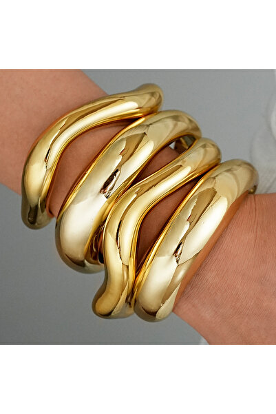 Choice AYA6689101 4Pcs Gold Color Twisted Wavy Chunky Bangle Bracelet Set for...