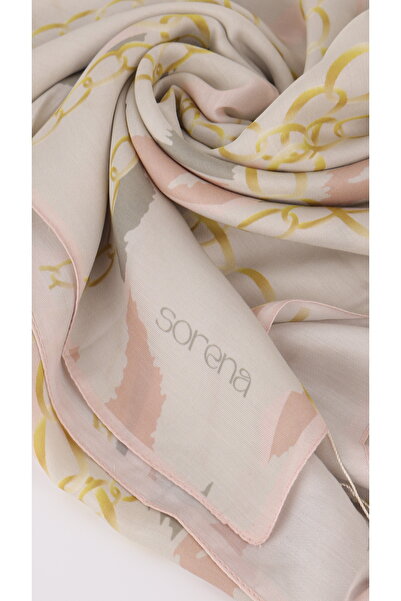Sorena Golden Loop Floş Viskon Şal – Adaçayı Yeşili Zincir & Zebra Desenli