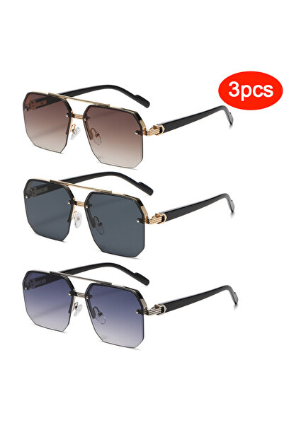 Choice 3pcs z04 Oversize Retro Double Bridges Polygon Square Metal Men Sungla...