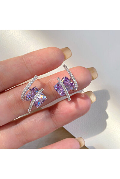 Choice E2899 Huitan Gorgeous Purple Cubic Zirconia Stud Earrings for Women Ne...