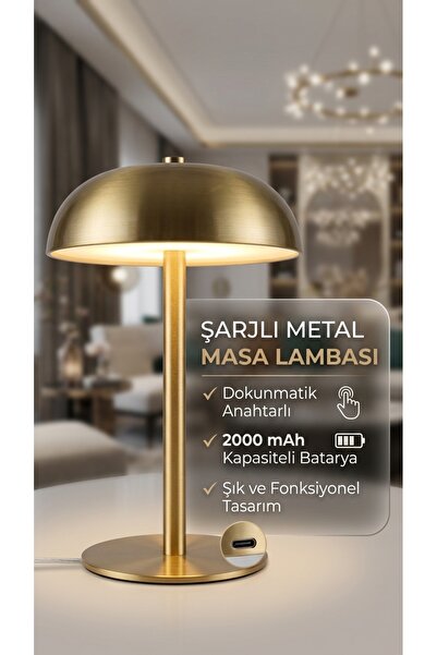 YEO AYDINLATMA Şarjlı Dokunmatik Metal Masa Lambası - 3 Renk Modlu ve Dimlene...
