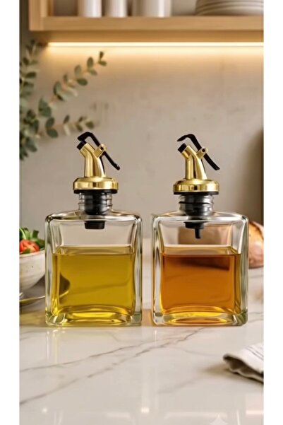 Trend Home Life 2’li Gold Başlıklı Cam Yağdanlık & Sirkelik Seti 200 ml – Dam...