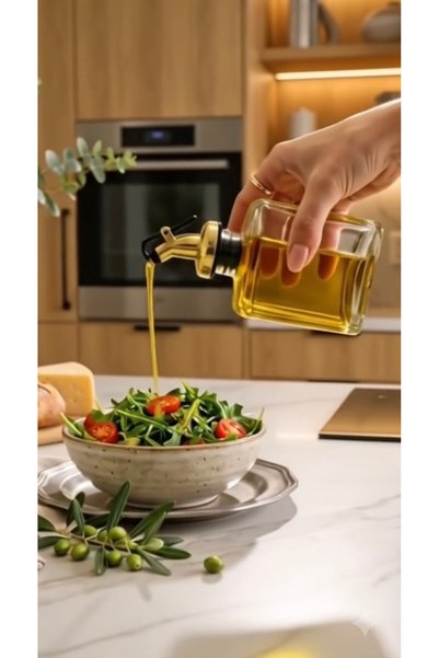 Trend Home Life 2’li Gold Başlıklı Cam Yağdanlık & Sirkelik Seti 200 ml – Damlatmaz Yağ Şişesi
