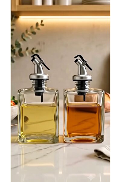 Trend Home Life 2’li Gümüş Başlıklı Cam Yağdanlık & Sirkelik Seti 200 ml – Da...
