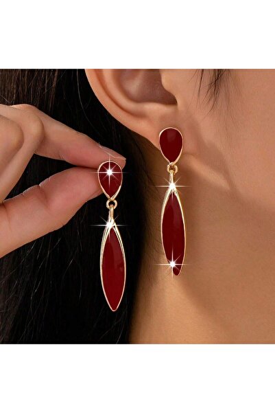 Choice wine red Light Yellow Gold Color A Pair of Fashionable Water Drop Oil ...