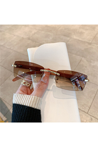 Choice Brown Fashion Sunglasses Men's And Women's Frameless Imitation Wood Gr...